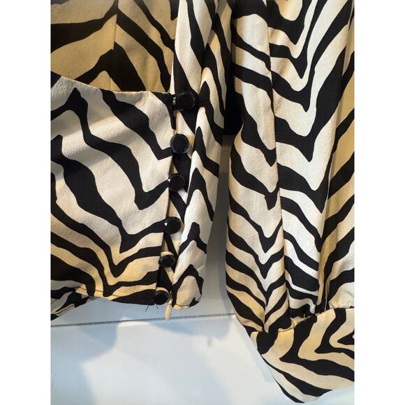 Vintage Talbots | 100% Silk Zebra Print Faux Wrap Blouse | Size 14 - Picture 4 of 8